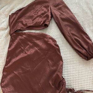 Urban Outfitters Brown Ruched One Shoulder Bodycon Dress